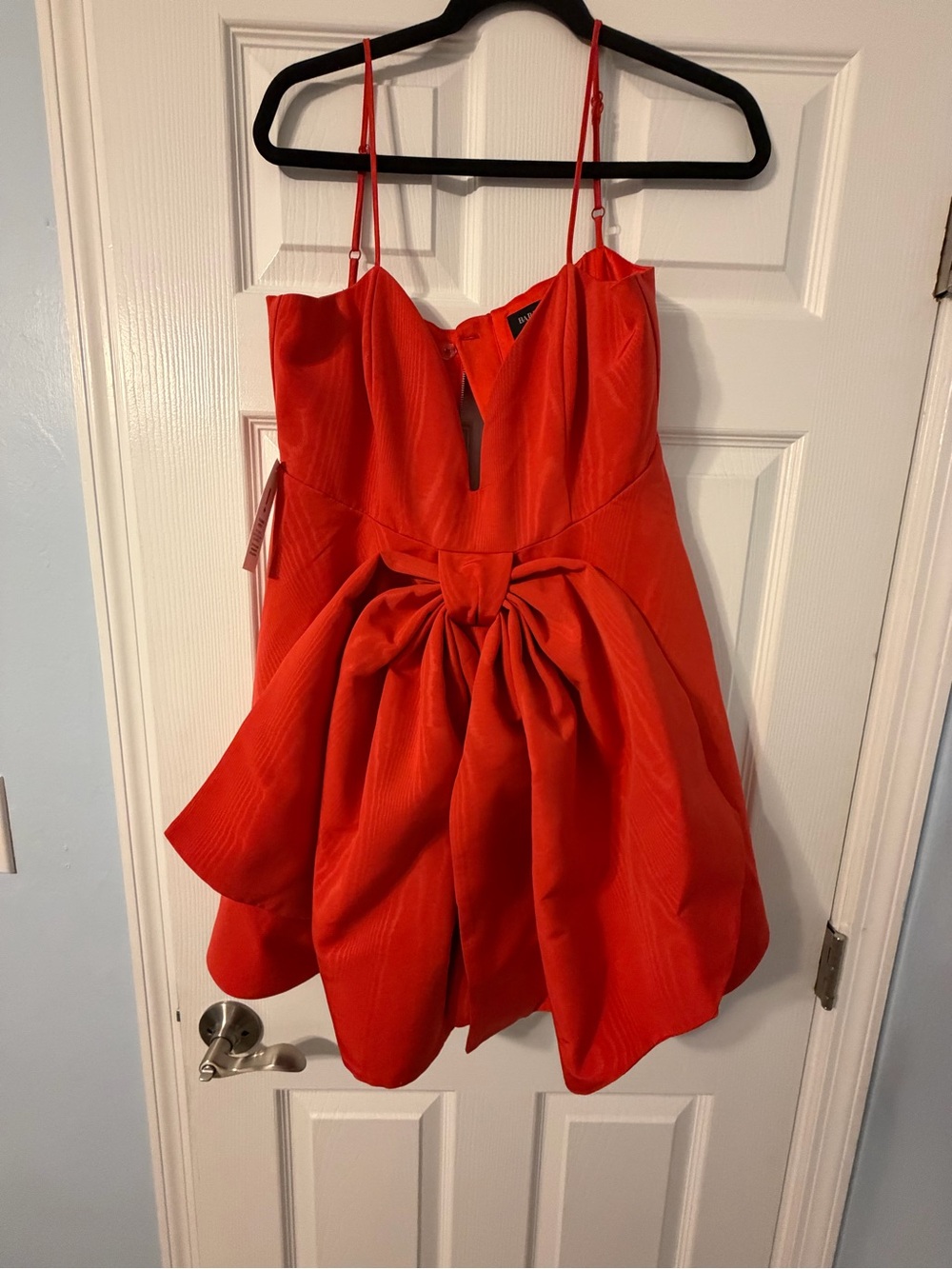 Bardot Red Spaghetti-Strap Mini Dress with Front Bow